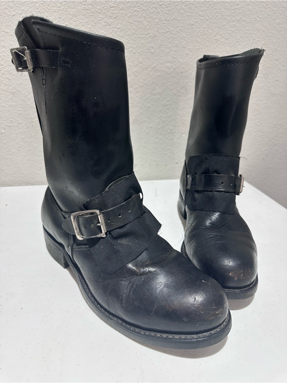 Vintage Vulcan mid sole Tapper sole engineer boots black leather moto buckle